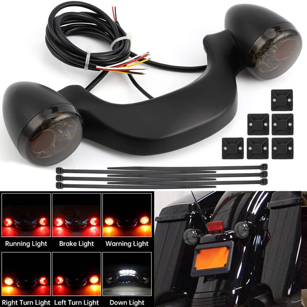 Black LED bullet light bar kit with smoked lens lamps, cable wiring, and mounting brackets.