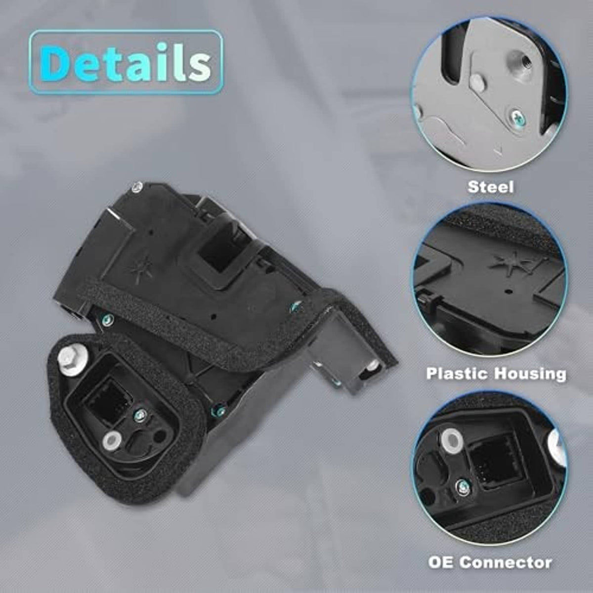 Door lock actuator assembly with steel insert, plastic housing, and electrical connector