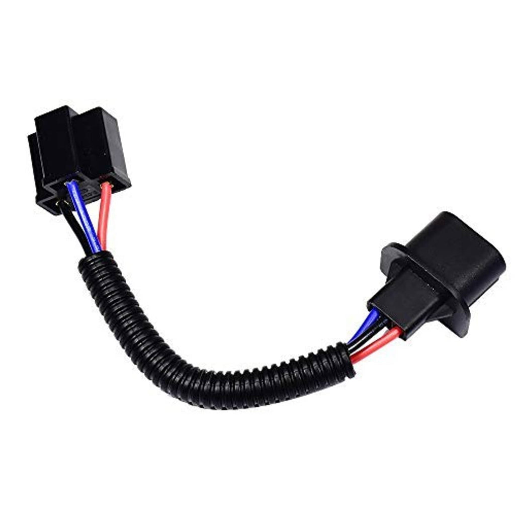 H13 to H4 adapter wiring harness with two black plug ends and coiled cable