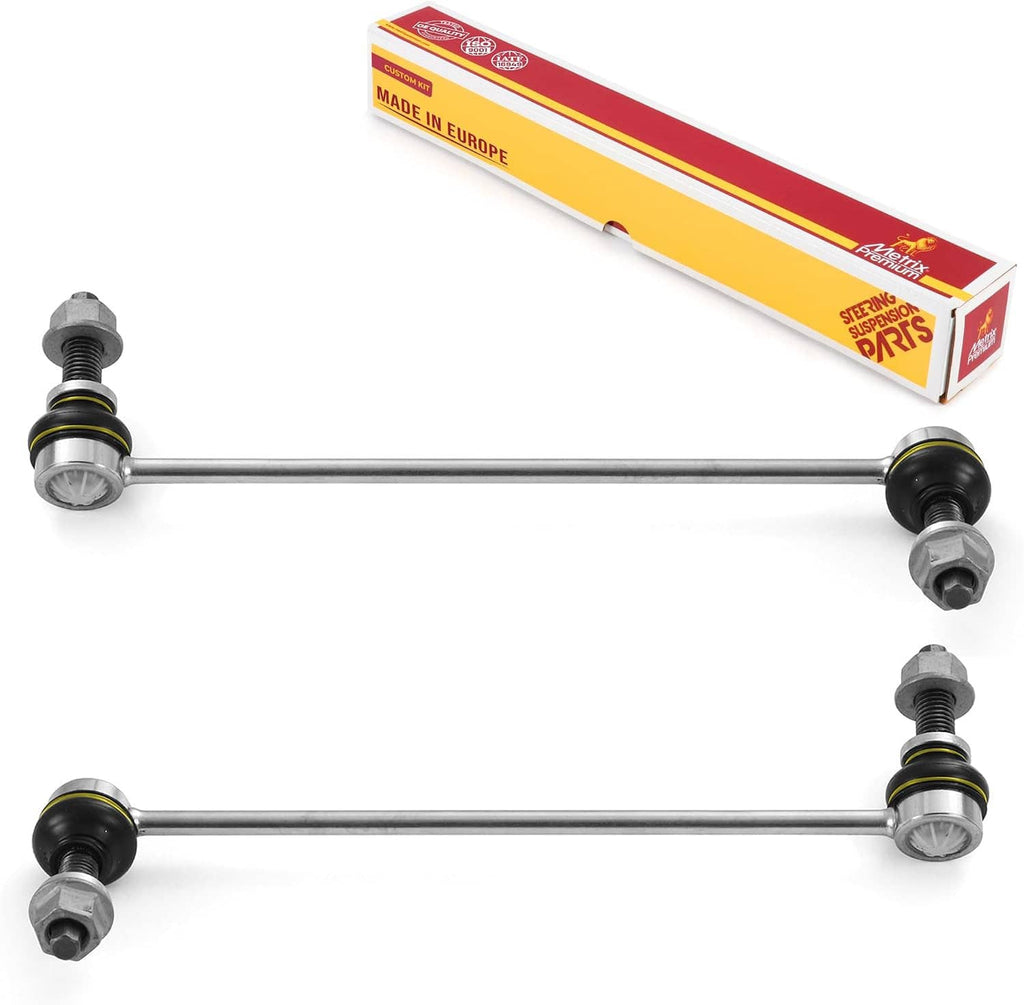 Front sway bar end link kit with two silver steel bars and black rubber bushings