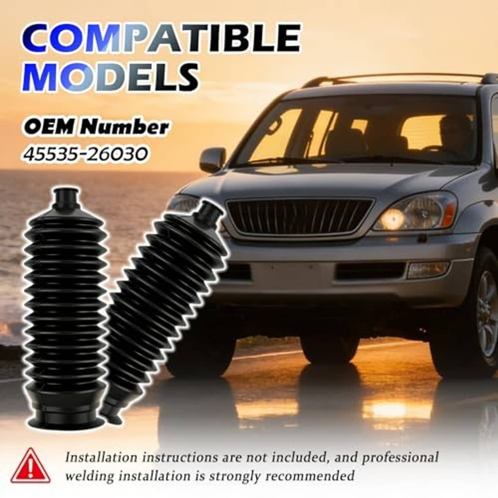 Black inner tie rod boot pair replacement kit for steering rack tie rods