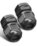 Black bulkhead electrical fitting connector with ribbed grip and wire entry opening