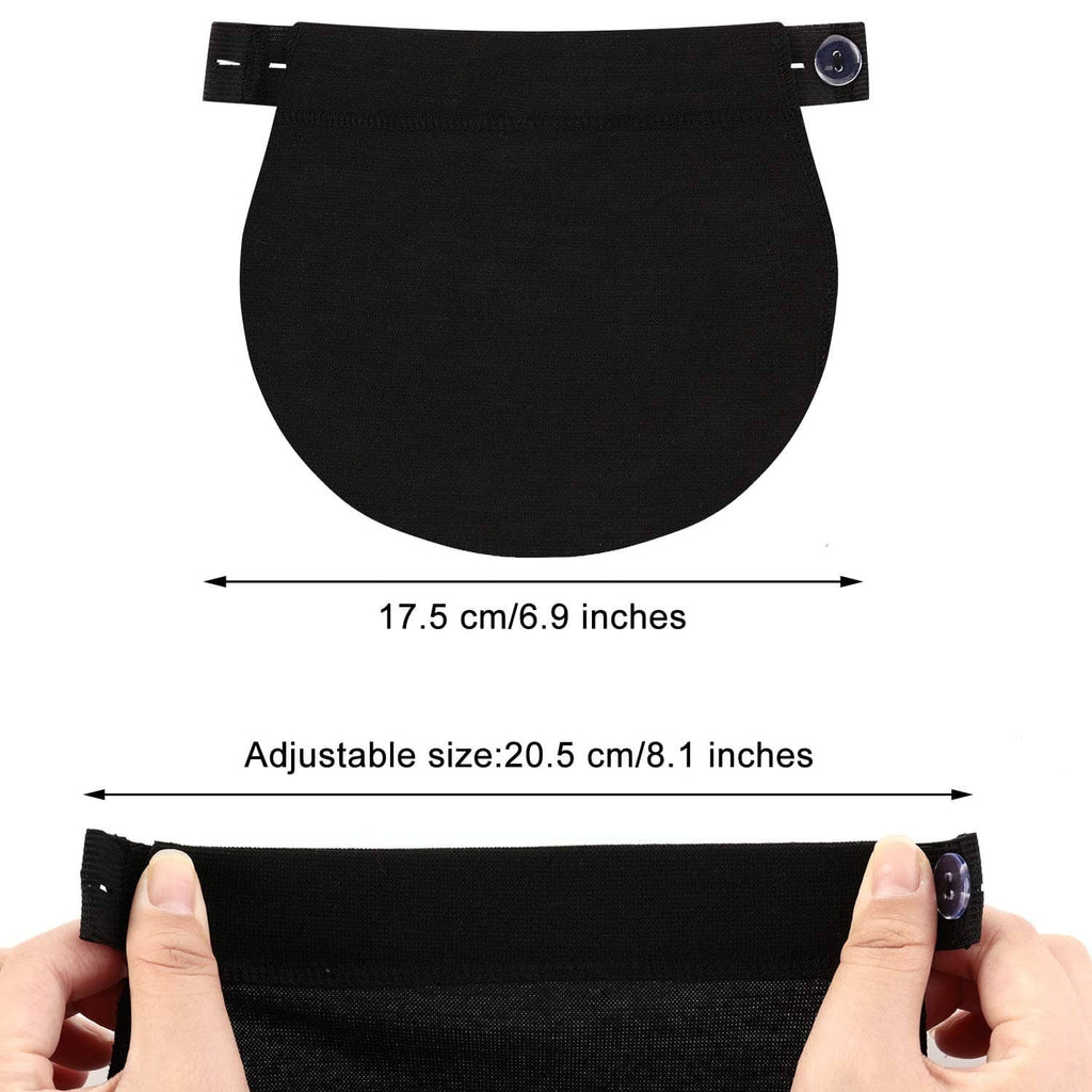 Black maternity waist extender panel with adjustable strap and snap button hardware