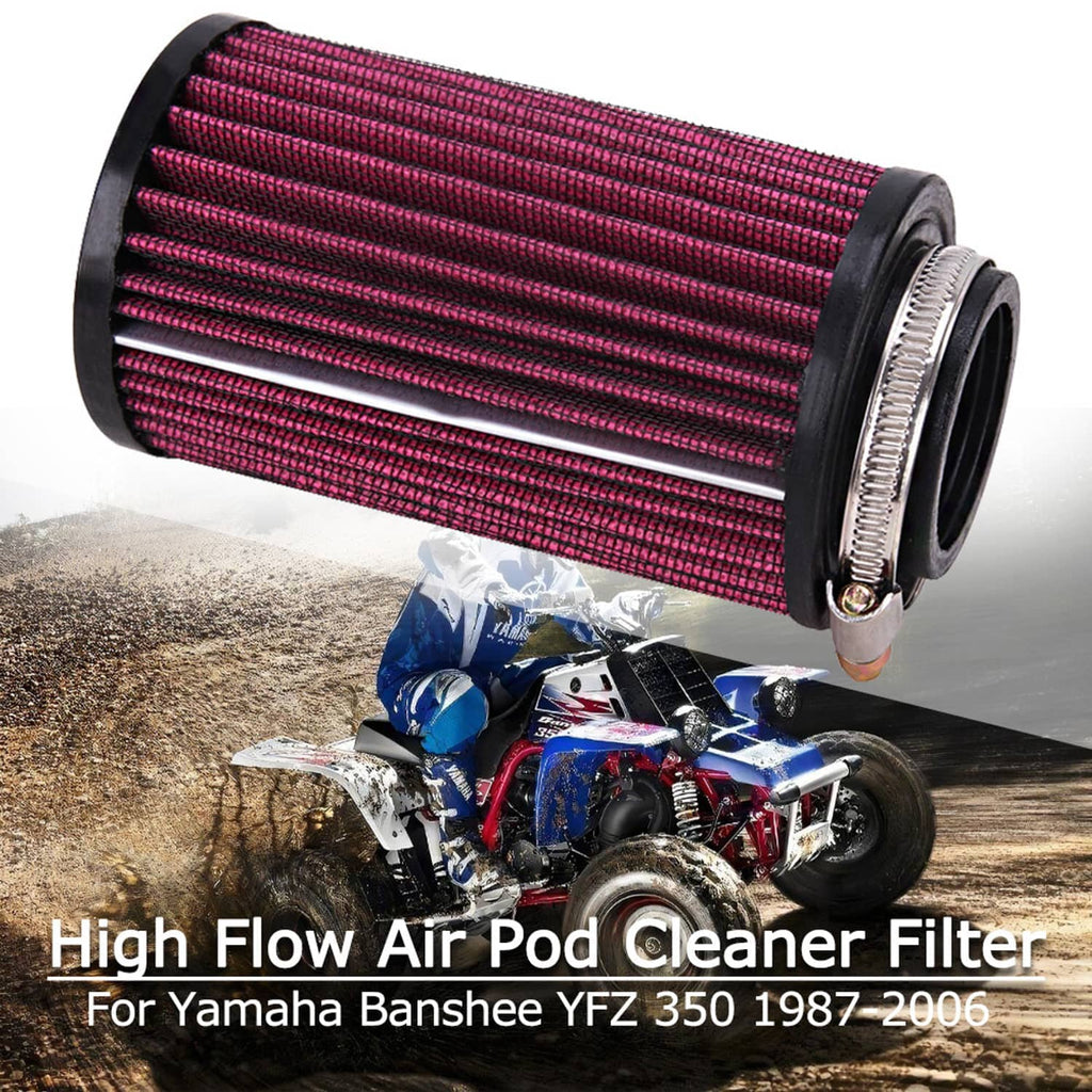 Red pleated air pod filter canister with two end openings and black housing