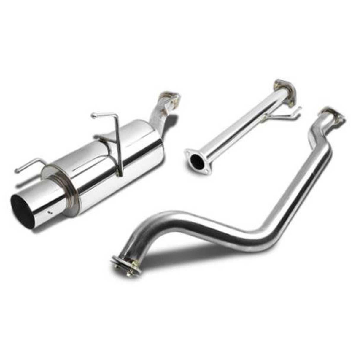 Stainless steel cat-back exhaust system with muffler and polished pipes