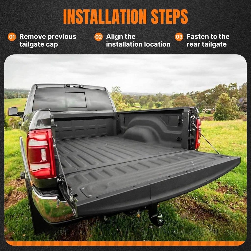 Installed black tailgate cover molding top cap protector on truck bed