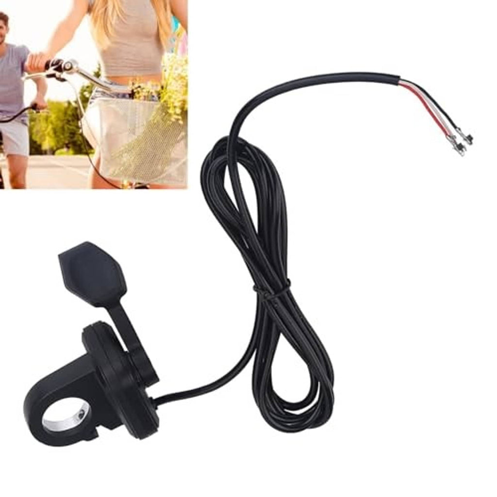 Black left thumb throttle with wiring cable and clamp, shown with mounting area