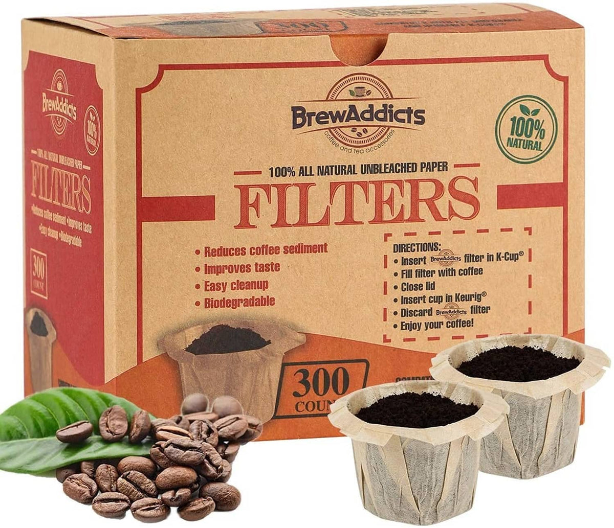 Box of 300 single-use coffee filters, all-natural unbleached paper, brown
