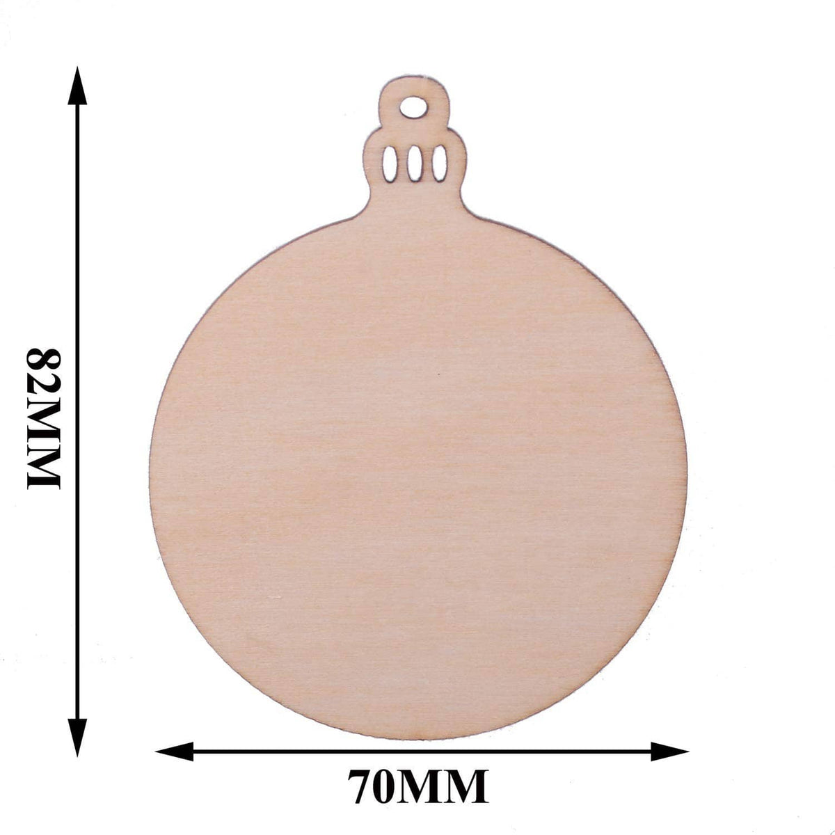 Round wooden Christmas ornament blank with hanging loop; 70mm size shown