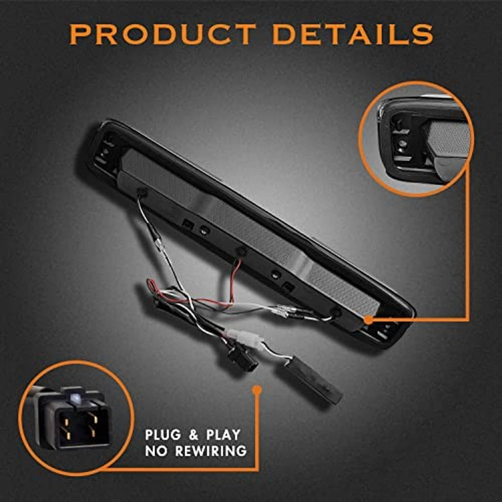 Black LED high mount brake light bar with wiring harness and connector ports
