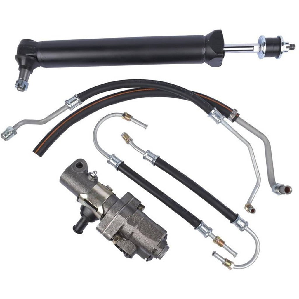 Power steering valve cylinder ram hose kit with black hoses and metal fittings