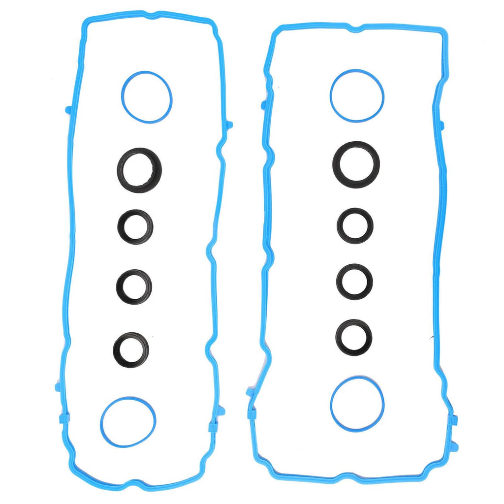 Valve cover gasket kit with two blue gasket panels and multiple black and blue O-rings