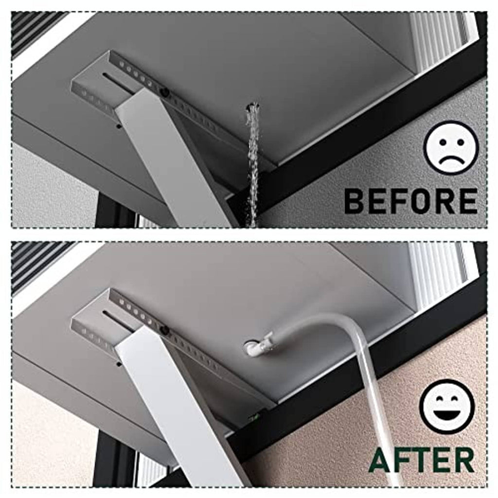 AC unit with connected drain hose tubing for improved condensate drainage