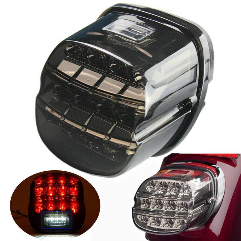LED tail light with smoke black housing and clear lens; red LEDs lit