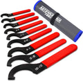Coilover spanner wrench set with red handles and black adjustable hook ends, 9-piece