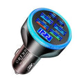 Black 6-in-1 car USB C charger adapter with blue-lit multiport panel
