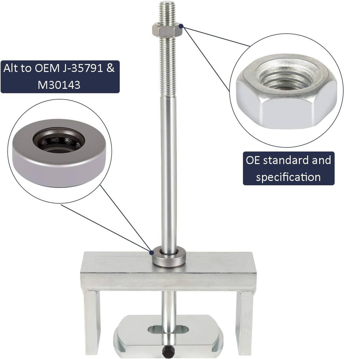 Cylinder sleeve puller tool with threaded screw, hex nut, and clamp base