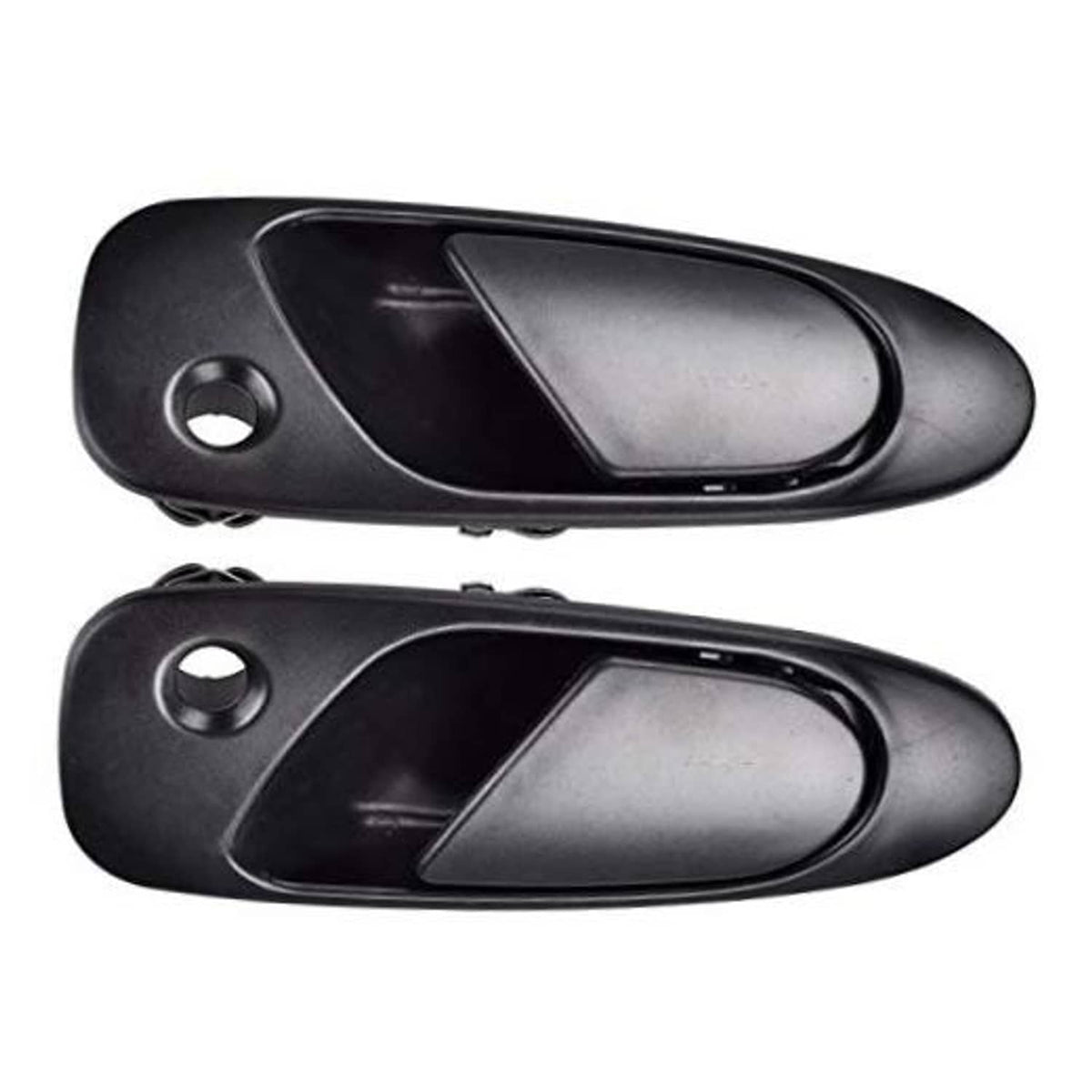 Black exterior front door handle pair, smooth grip with keyhole opening
