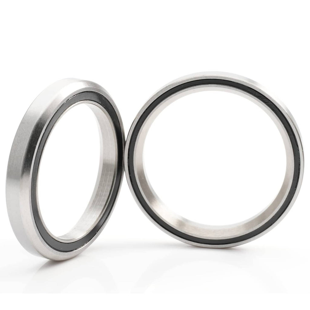 Bike headset bearing pair, side-by-side metal rings with black inner rim