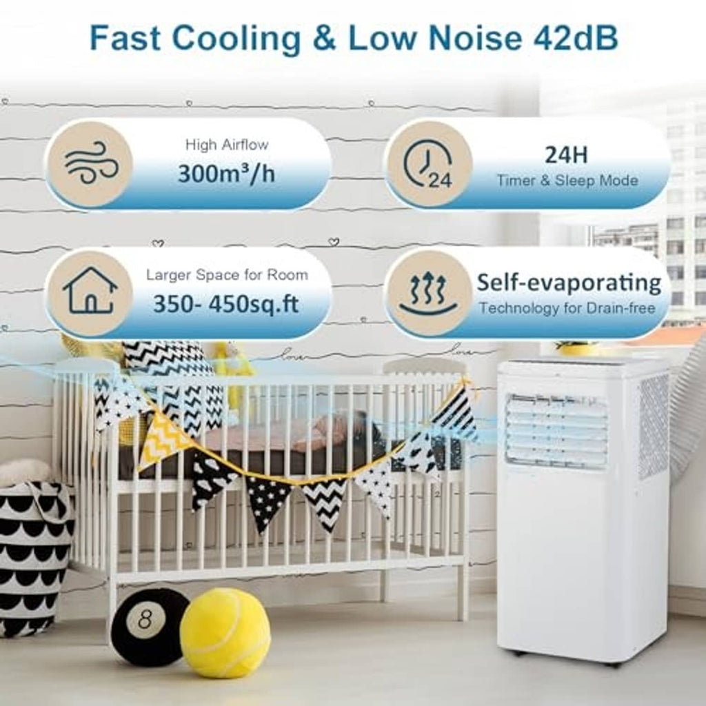 White portable air conditioner with front vent louvers and control display
