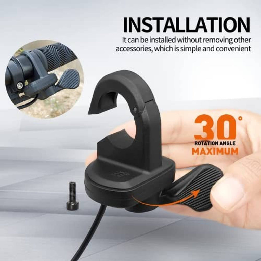 Right thumb throttle with hand on lever and cable, black controller