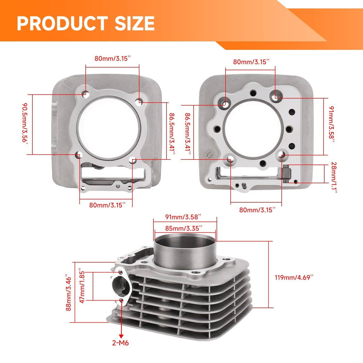 Cylinder kit size diagram with labeled measurements and cylinder outline