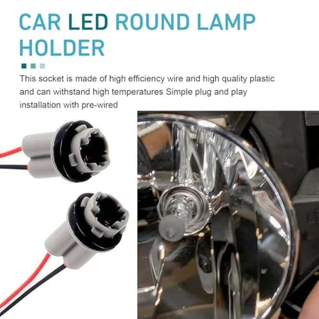 Round car LED lamp holder socket pair with gray plastic and red/black wires