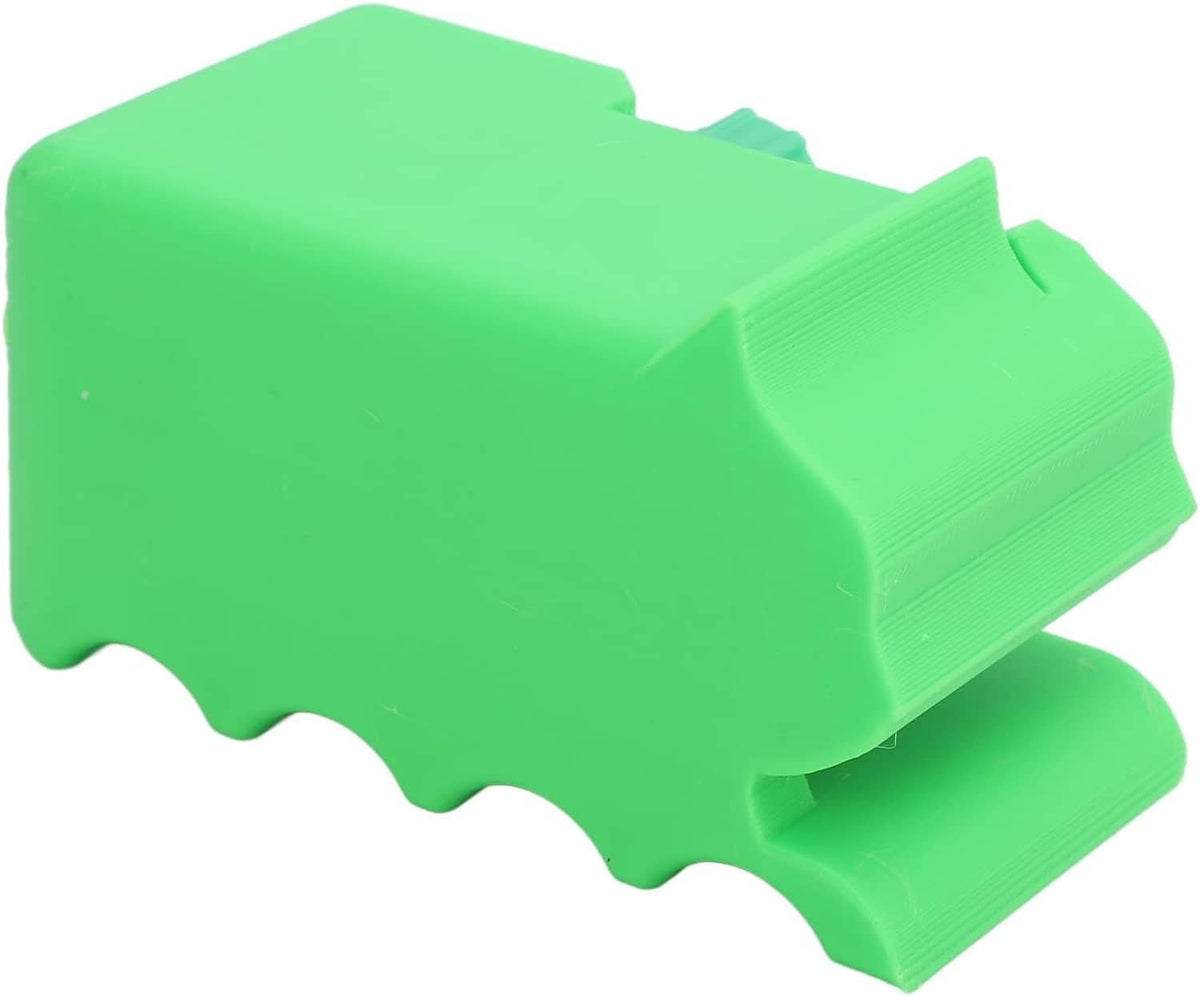 Bright green adjustable cardboard cutter tool with serrated grip edge