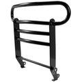Black bumper brush guard with curved bull bar, 3 horizontal rails, and mounting brackets