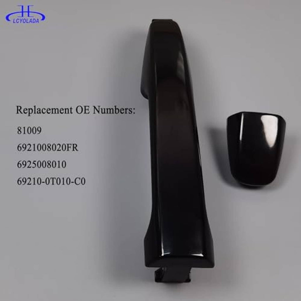 Black exterior door handle cover and curved end cap, glossy finish