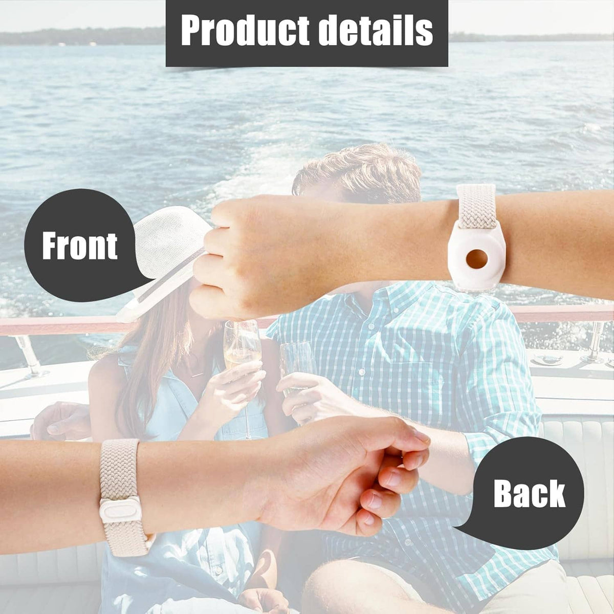 Beige braided medallion holder bracelet on wrist with adjustable strap and clasp