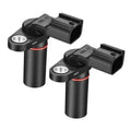 Two black camshaft position sensors with red O-rings and metal mounting tabs