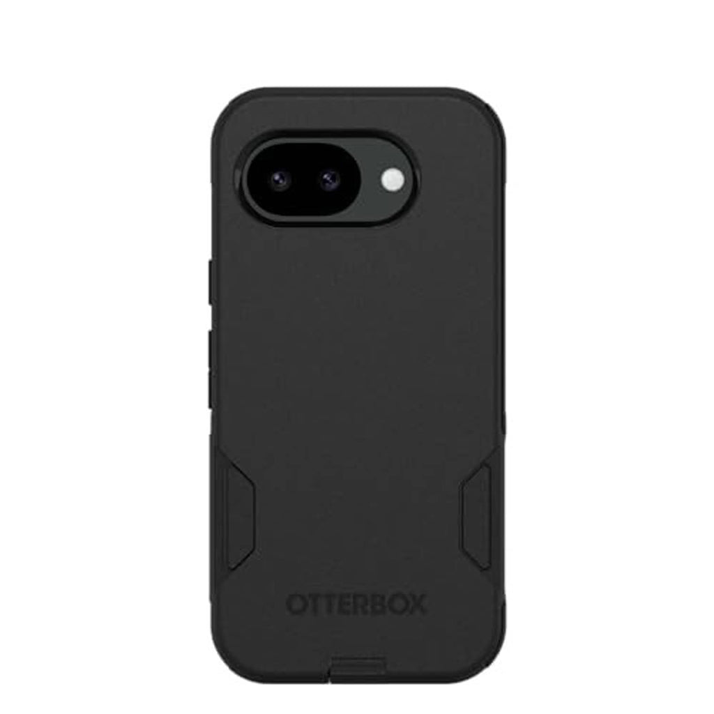 Black phone case with raised camera bezel, side grip edges, and OtterBox logo