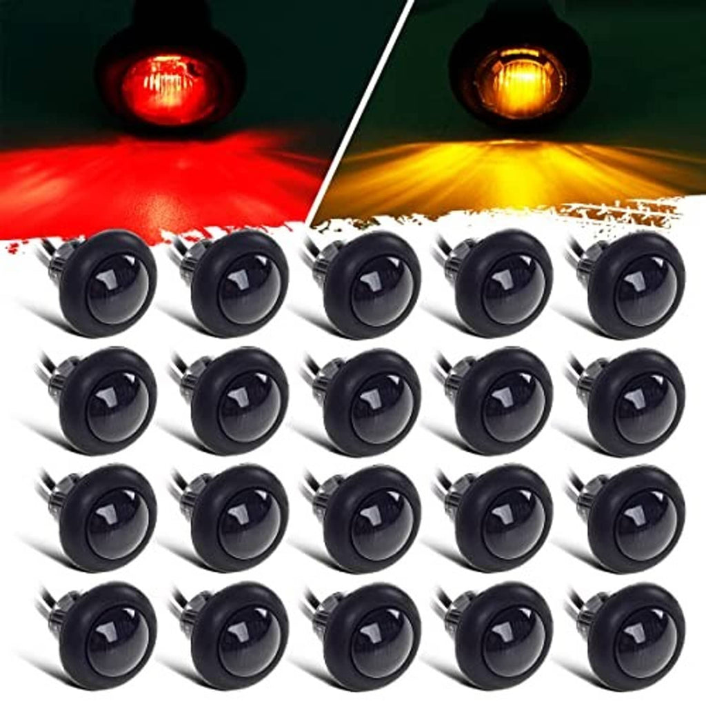 Set of 20 round LED marker lights, black housings showing amber right and red left