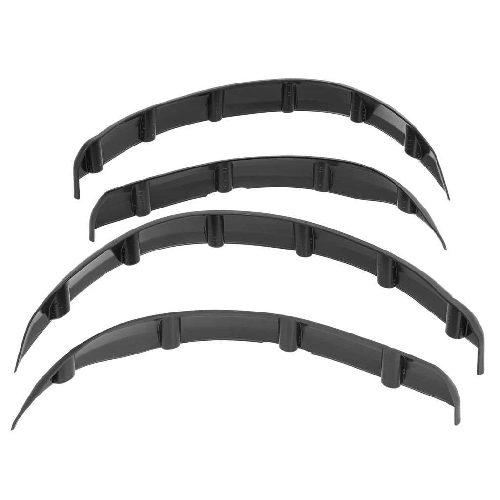Black curved front and rear fender flares, snap-on style mounting tabs