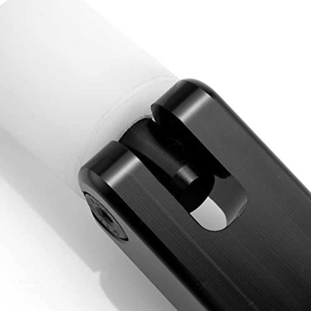 Latch kit detail with black strap and circular pin holder on dark bracket
