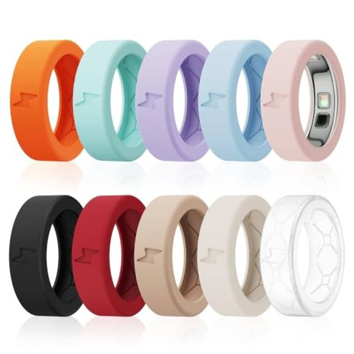 10-pack Oura Ring M cover set in assorted colors, star-texture pattern, ring-ready fit