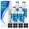 Refrigerator water filter cartridges set, white with blue label and four black media pads