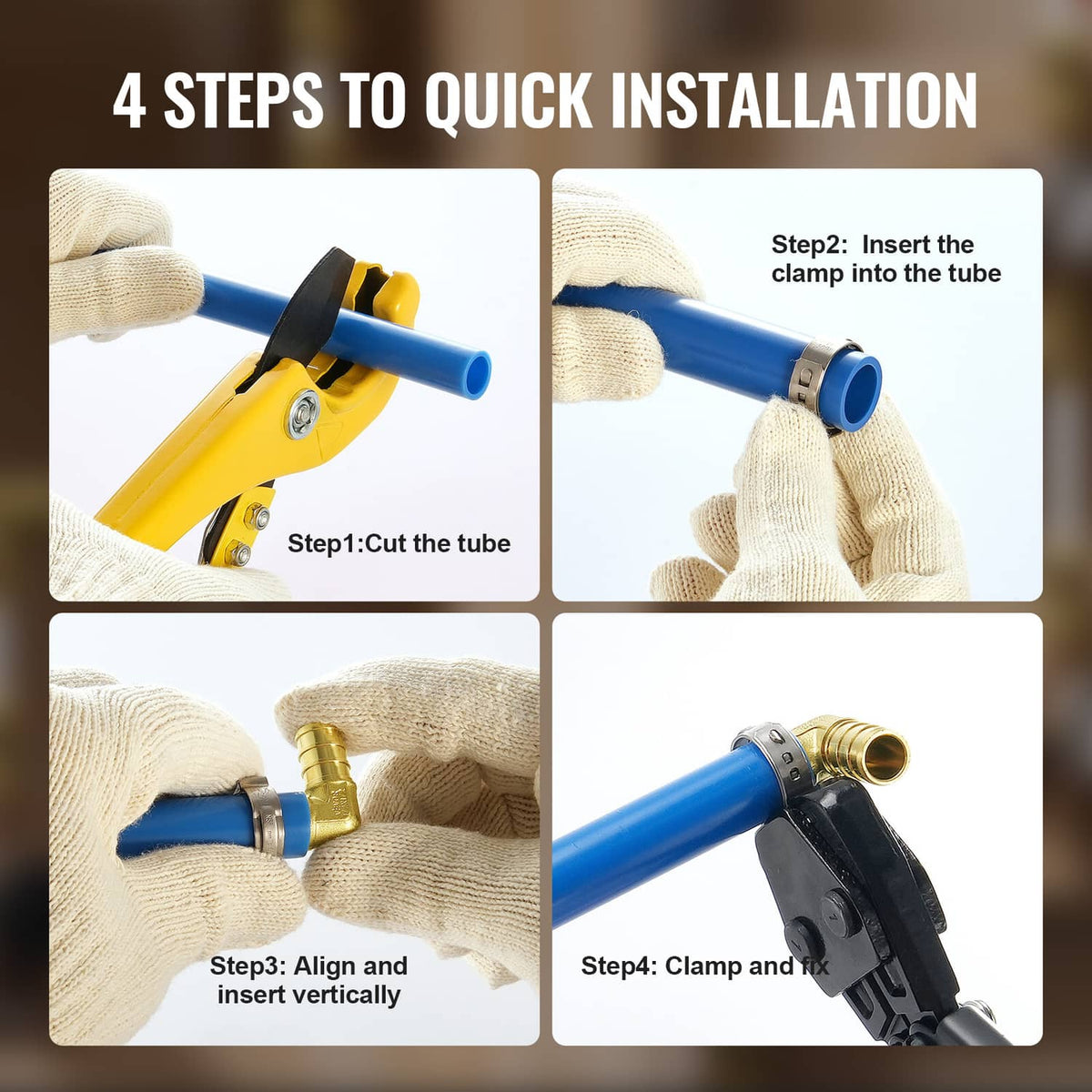 Brass clamp-style elbow fitting and clamp tool for 1/2 in tube