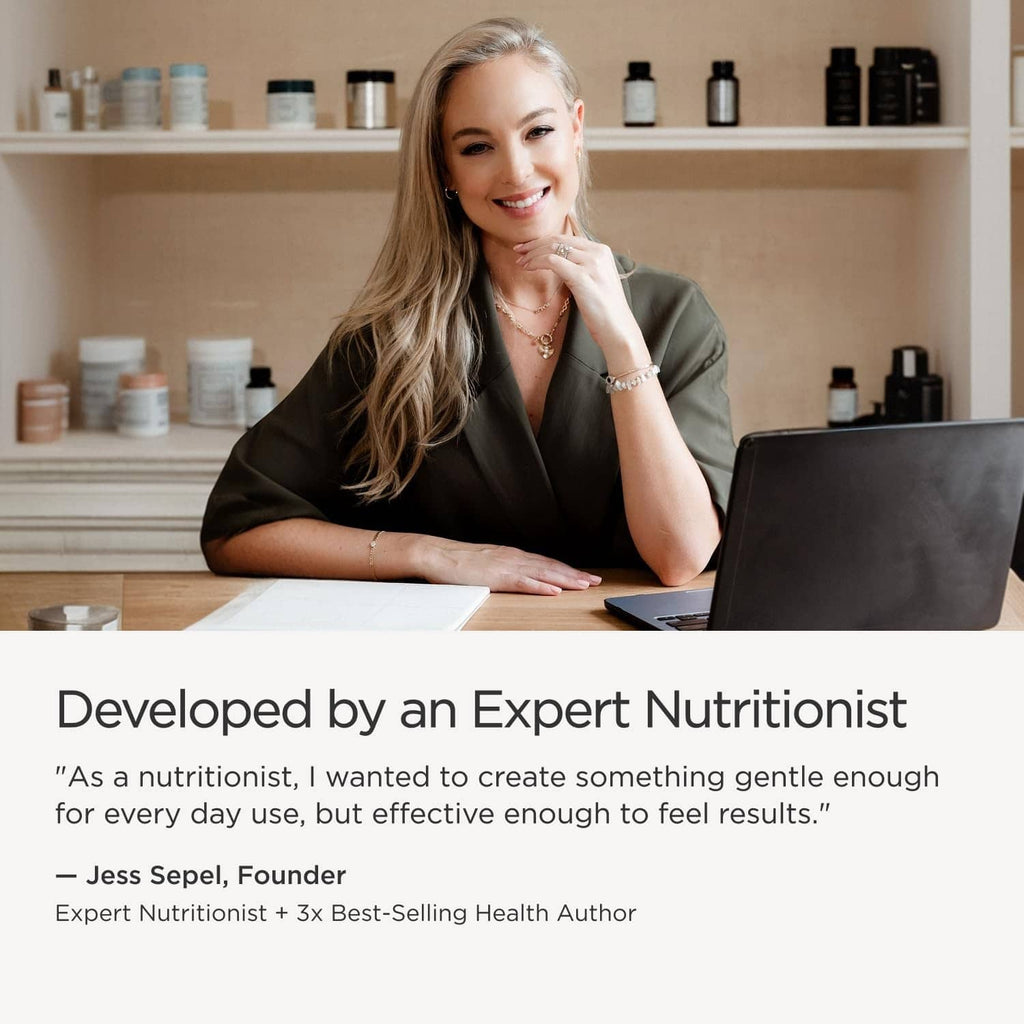 Developed by an expert nutritionist message with smiling woman at desk