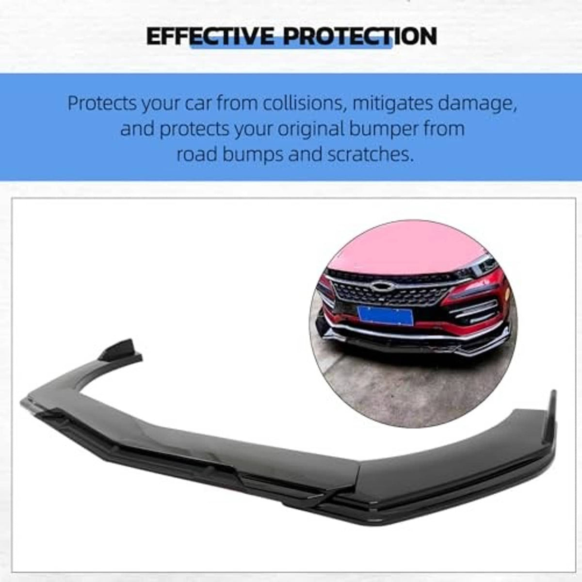 Glossy black universal front bumper lip spoiler for collision scratch protection