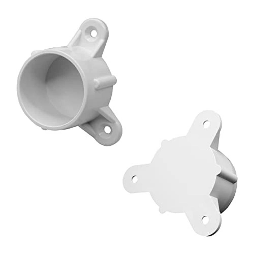 White PVC table leg cap fitting pair with round openings and mounting plates