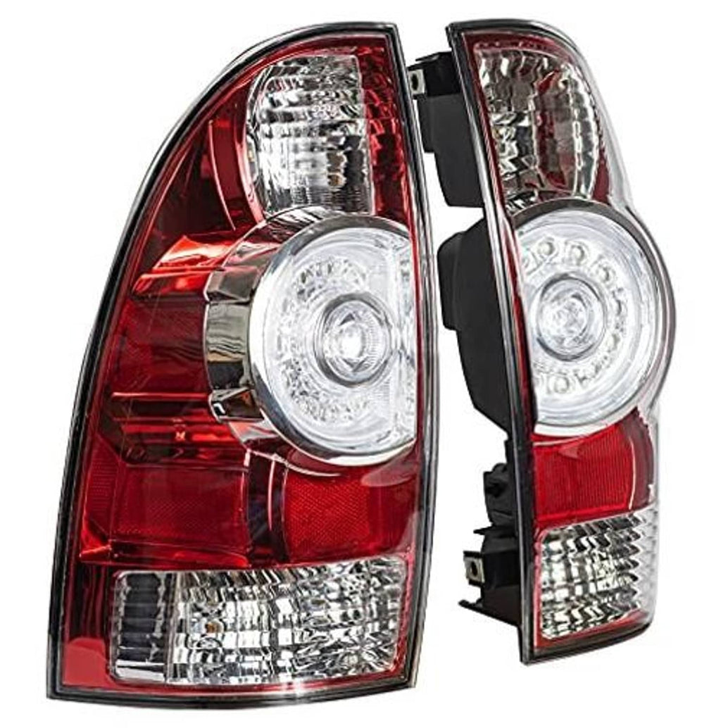 Pair of tail light assemblies, red and clear lenses with chrome reflectors
