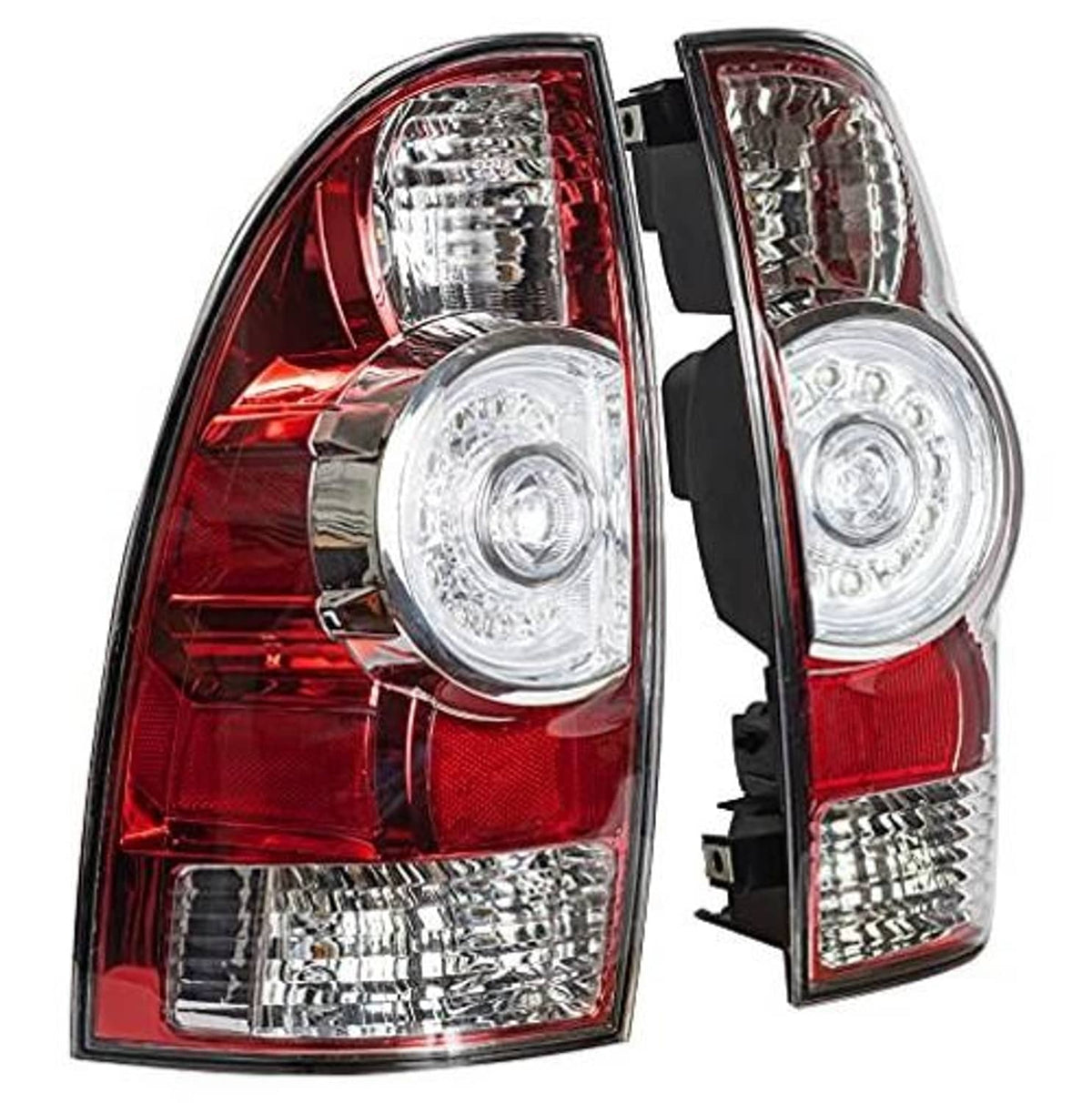 Pair of tail light assemblies, red and clear lenses with chrome reflectors