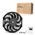 Black 10-inch radiator cooling fan with push-pull dual blades and mounting frame