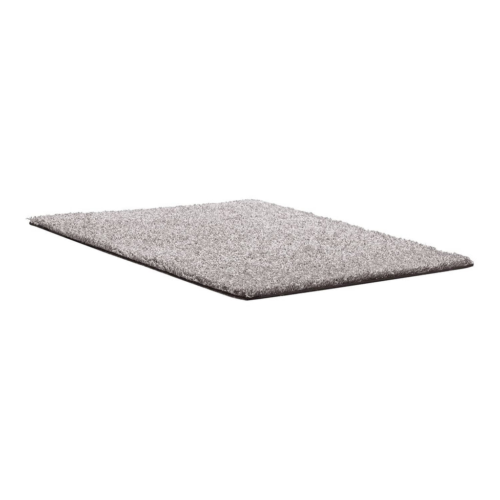 Carpet tile in textured gray, angled corner view with low pile surface.