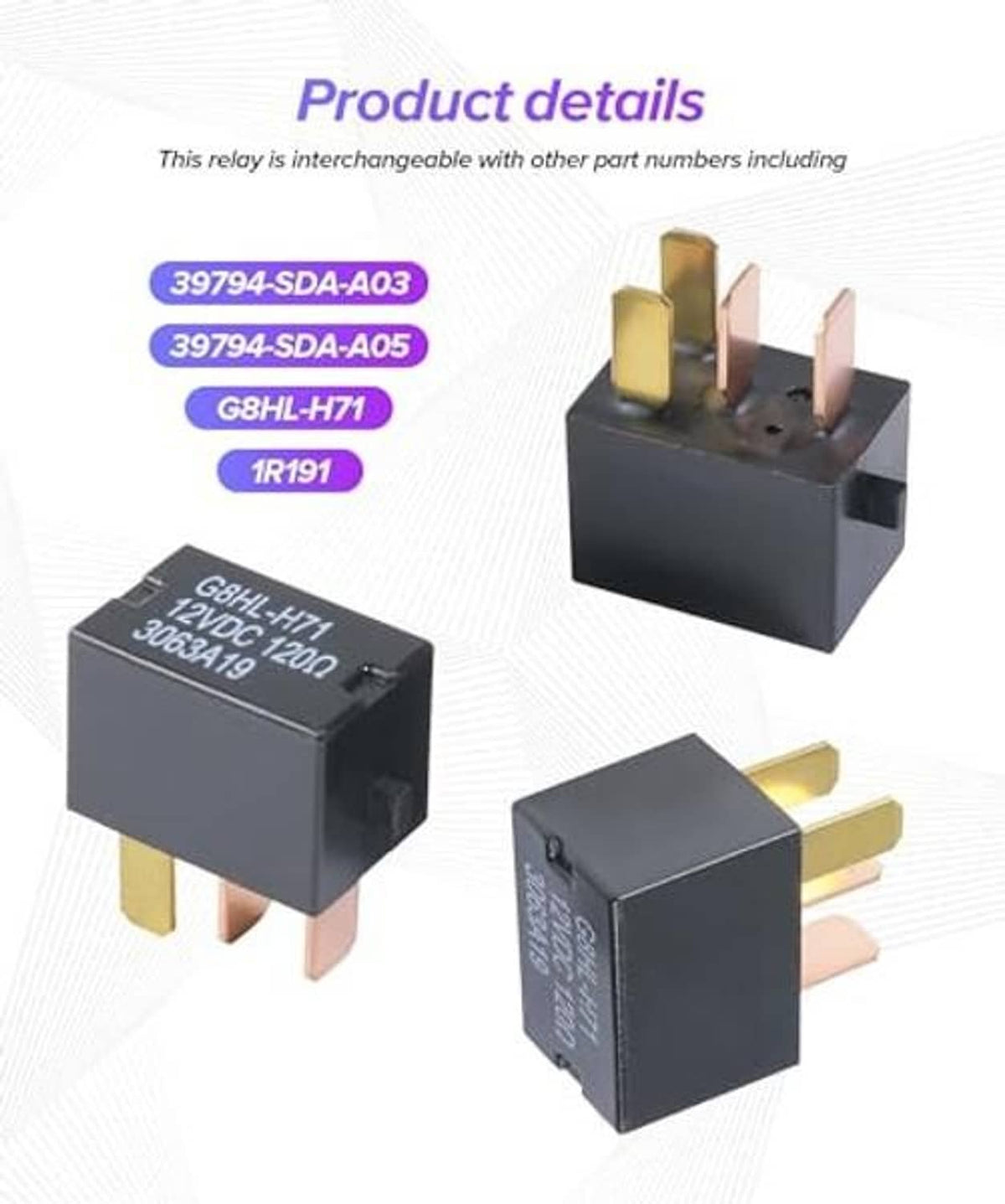 Two black 4-pin car relays with brass blades and metal contact terminals