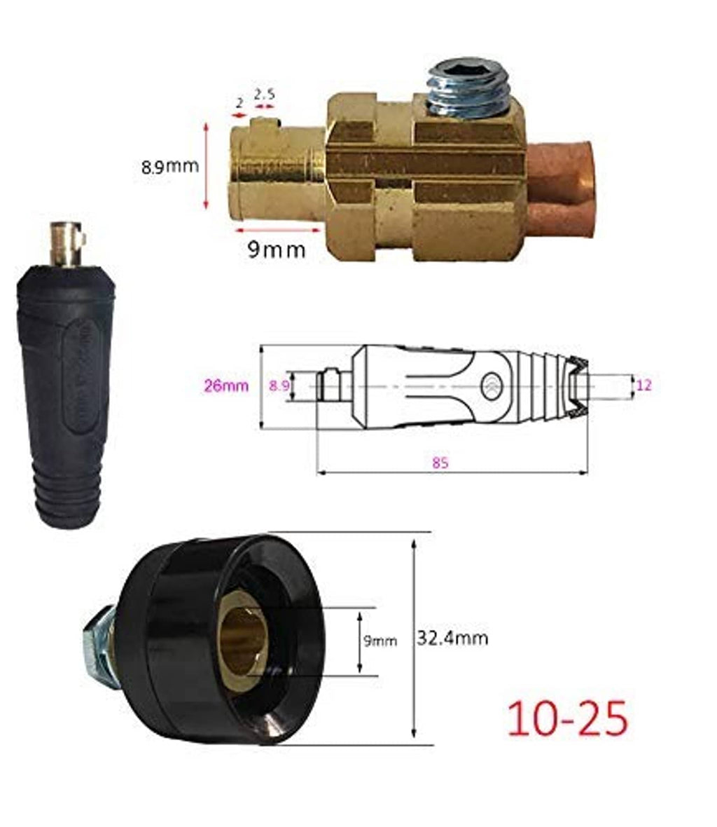 Welding cable panel connector plug with black housing and brass threaded insert