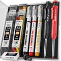 2-pack mechanical carpenter pencils with red and black grips, tips, and refill cartridges.
