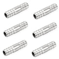 Set of stainless steel hose barb splice fittings with serrated barbs